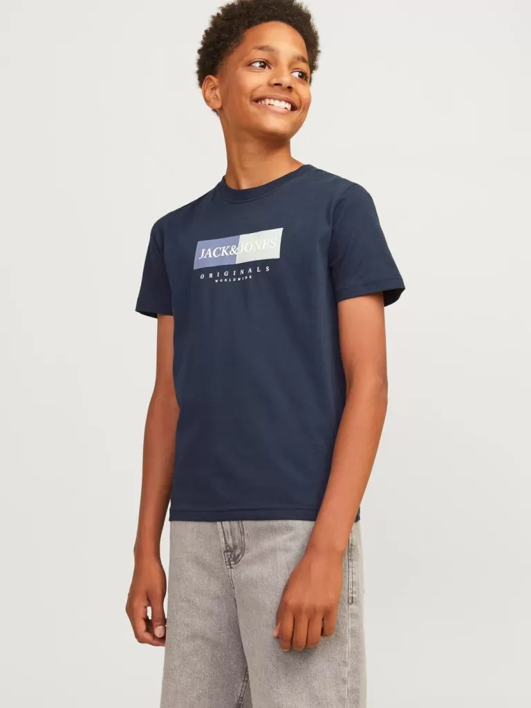 JACK & JONES Koszulki^Z logo T-shirt Junior Niebieski